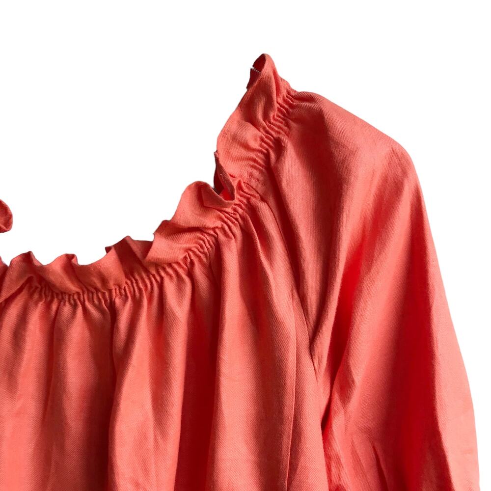 Paris Susan Sutherland Linen Blouse XL Coral Embroidered - Picture 9 of 16